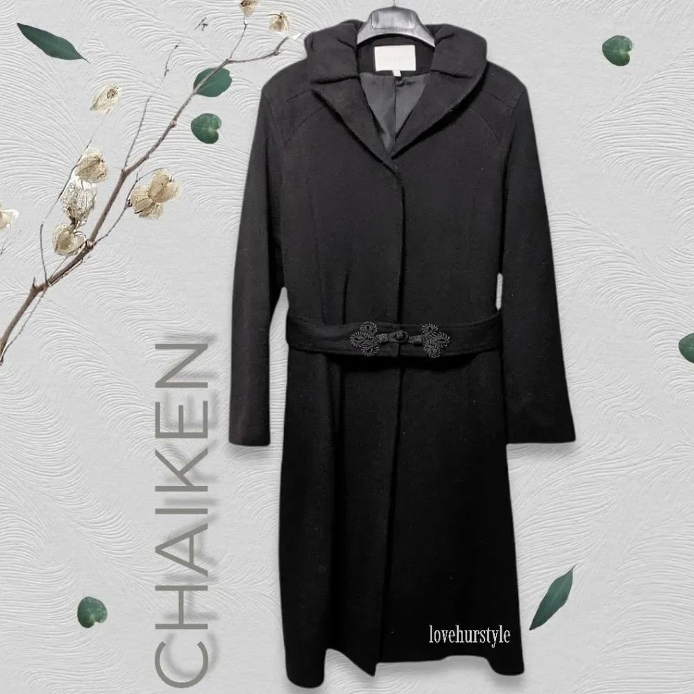 CHAIKEN Fluted Black 100% Wool Coat 6